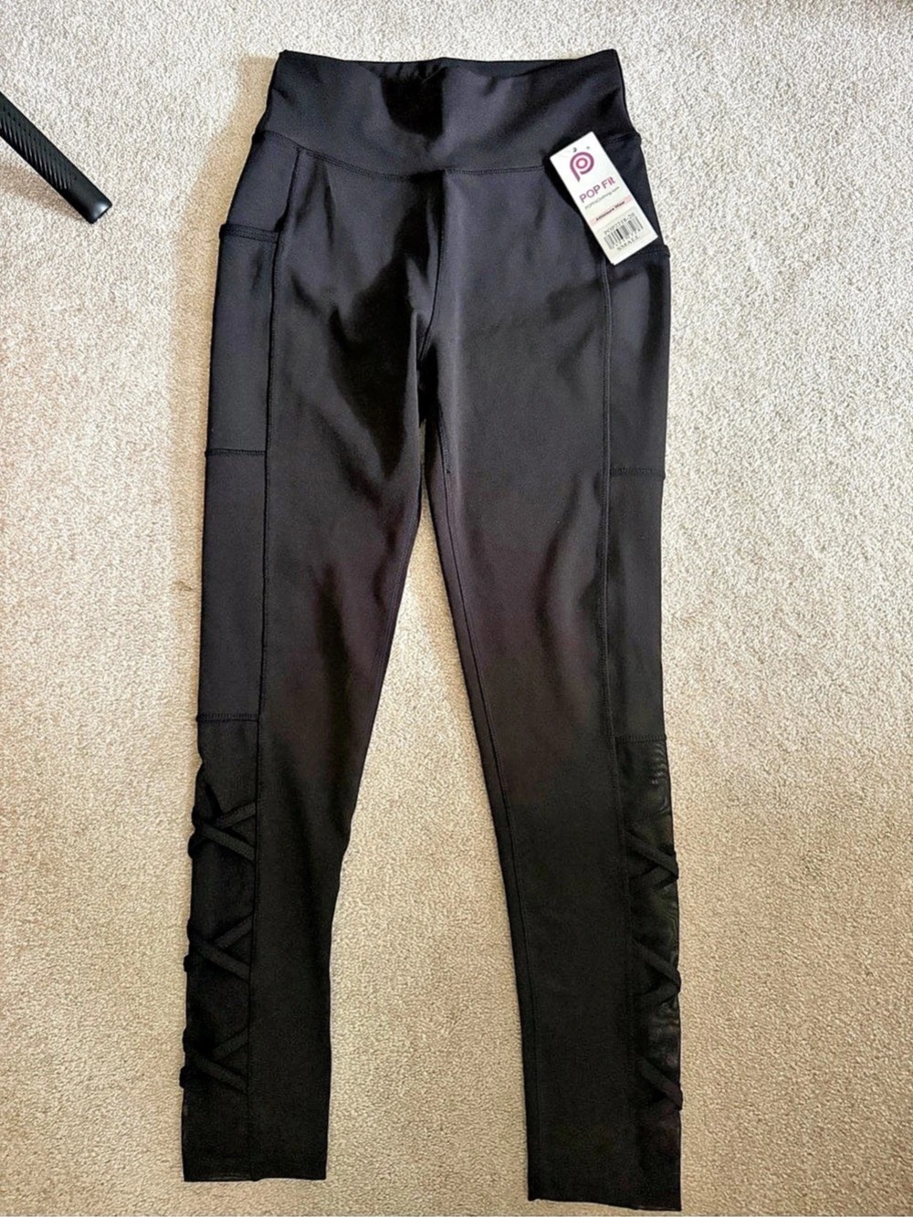 POP Fit Athleisure Wear POP2218-20 Black Lace-Up Leggings Size Small NWT